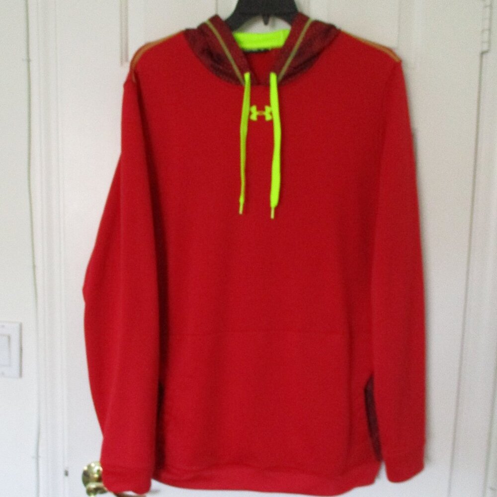 Under Armour Mens L/S Red Hoodie Sweatshirt w/Kangaroo Pocket - Size 2XL